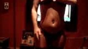 Sassy brunette in stockings shows off cellulite ass