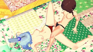 Aqua and Megumin rub their pussies and orgasm together.