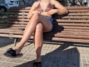 On a bench in a park in the Canary Islands I flash my tits