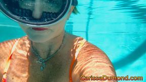 Carissa in orange lingerie underwater playing and masturbating