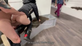 Cheating GF gets surprised by stranger at ski shop