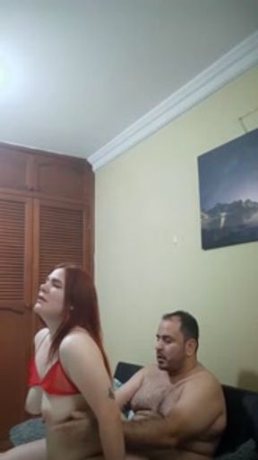 Fat redhead rides her best friend's cock after the party