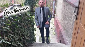 Sissy Gentleman Plays with His Male-pussy While Wearing Lingerie Under the Suit