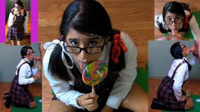 Candy Cunt girl eRica licks a lollipop, sucks a cock, & then gets a facial!!