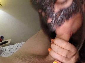 Mature beauty gives a blowjob and squirts while singing into the microphone