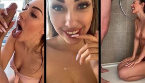 German Beach Babe Deepthroats and Takes a Shower of Cum