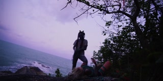 TATTOO piercing dreadhead girl gets tied up by LILY LU on public beach - kinbaku, shibari, bondage