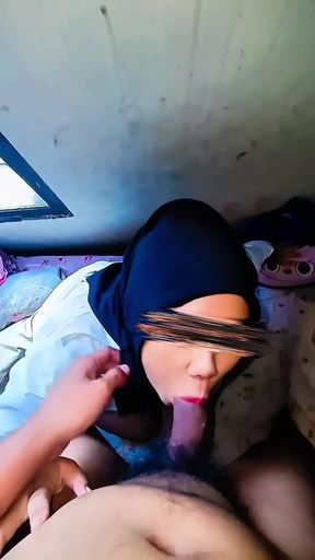 indonesian Hijab whore doing Blowjob and get her pussy shoved by Asian Dick