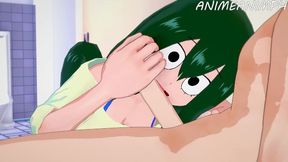 Tsuyu Asui Hide in the School Toilets and Side Fuck with Midoriya Izuku - My Hero Academia Hentai