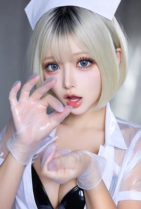 Slim and blonde young adult pro gives a hand job to her AI-generated