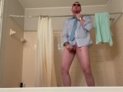 Leg Shaking Orgasm, Solo Male Standing Balanced on the Edge of the Bath Tub