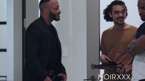 Buffed DeAngelo Jackson fucks Dominic Pacifico hard on his back until cumshot