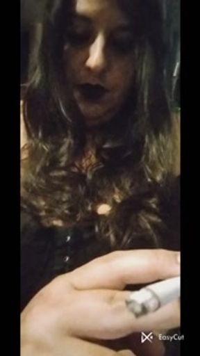 Goth look smoking and getting my belly button fingered