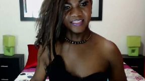 Ebony Shemale Plays with Her Big Black Cock