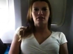 Girl is getting wet in private plane