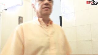 Young Spanish amateur barely legal fucks voyeur grandpa