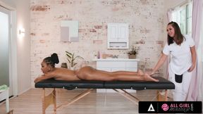 Hot Masseuse Gets Face Fucked By Her Clients Wet Pussy Before Some Scissoring With Jenna Sativa