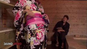 Steamy Sauna Seduction: Miu Suzuha's Wild Kimono Tease & Creampie