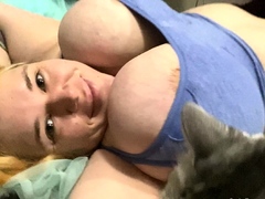 Blonde babe Kagney Karter plays with her big boobs