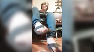 Plays with Crazy Sandals, on and off her Smelly Foot