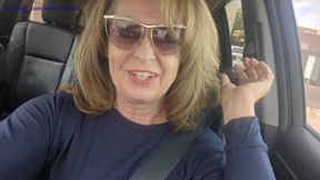 Mature cougar Linda plays with big dildo in dressing room