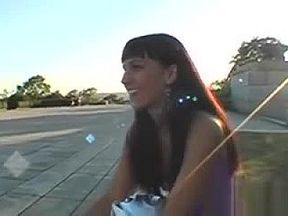 Charming chick is delighting a thick rod inside a car