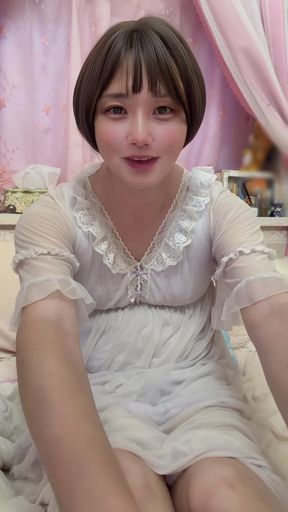 Trans woman sits alone and exposes her anal area