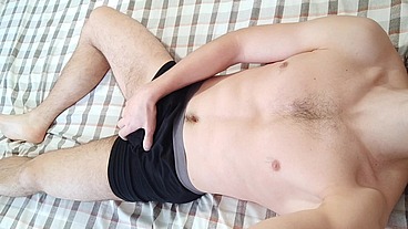 Muscular guy decided to play with his balls and big cock without taking off his black underwear Alex Huff