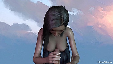 Busty Hentai Asian Anime Girl Handjob and Blowjob