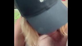 Real hooker gives head in car backseat, lets him cum in her mouth