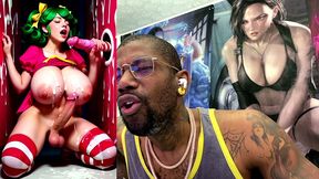 transgender candy lover cumming while jerking off a candy cane cock and getting cummed on, ai generated