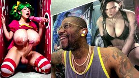 transgender candy lover cumming while jerking off a candy cane cock and getting cummed on, ai generated