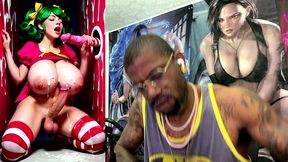 transgender candy lover cumming while jerking off a candy cane cock and getting cummed on, ai generated