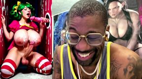 transgender candy lover cumming while jerking off a candy cane cock and getting cummed on, ai generated