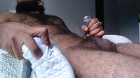 Hairy Man Masturbates Pre Cum Big White Cream on Cock