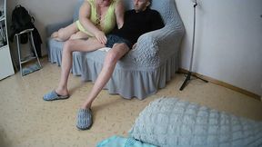 Stepmom deep throats and swallows thick load while sucking cock&#x1F346;