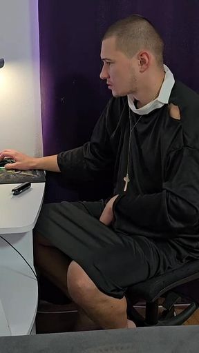 Naughty Priest Gets Horny, Masturbates His Big Dick, and Experiences Orgasm for the First Time in Life
