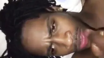 Black Amateur Sucks Big Cock and Takes Facial