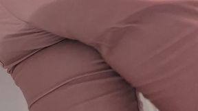 Quick Wetting in Pink Pants & Peek at Hairy Pussy