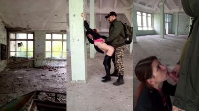 Fucked a red-haired beauty in an abandoned house and cummed in her mouth