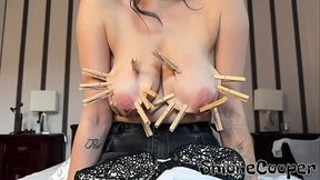 Busty MILF Shione Cooper play with Shaggy Tits and Nipples by A Lot Clothespins