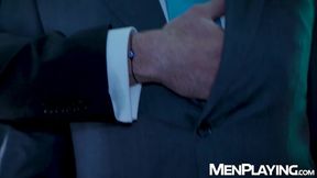 Suited mafioso Bruno Max barebacks Jonathan Mirandas tight asshole