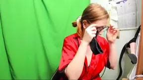 Goddess-like redhead with big boobs ignores man while applying makeup