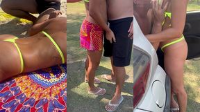 rodeada de homens em dogging no estacionamento do russo