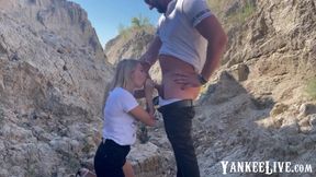 Blonde Babe Sucks a Big Cock Outdoors in a Canyon