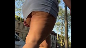 Puerto Rican Boricua Mami With Thick Legs And Natural Fat Ass Big Booty Walking With a Switch In Slow Motion Wearing A Mini Skirt And high Heel Wedge Platform Flip Flops