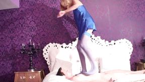 Bedroom trampling for her fun