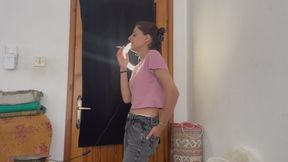 LOVE STANDS UP, FINISHES HIS CIGARETTE WHILE ENCOUNTERING FRENCH BREATHING.