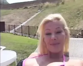 This blonde German babe gets her tight pussy fucked at the pool while