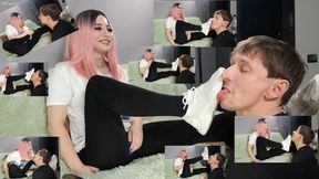 b78 Thick globs of spit landed on his hair, in his eyes, and deep in his mouth. I kept mixing slaps, spits, and the dirty sole rubbing across his tongue 4k
